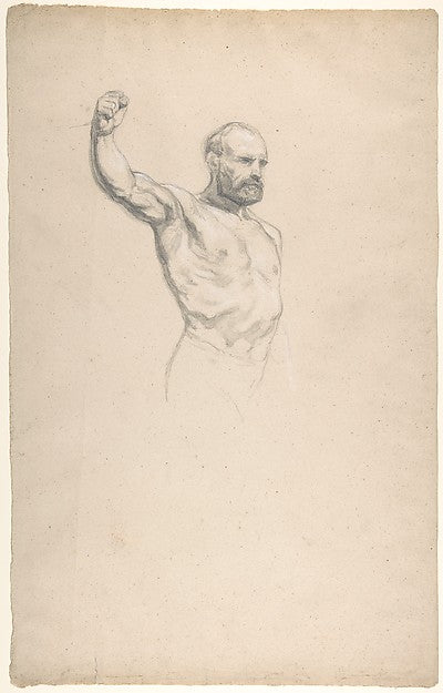 Bearded  bare-chested male figure  study for "The Horse Fair",16x12"(A3)Poster