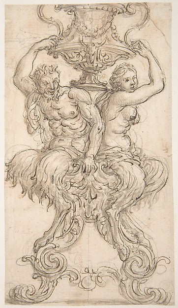 Satyr and Satyress Seated on a Pedestal Supporting a Vase. 165,16x12"(A3) Poster