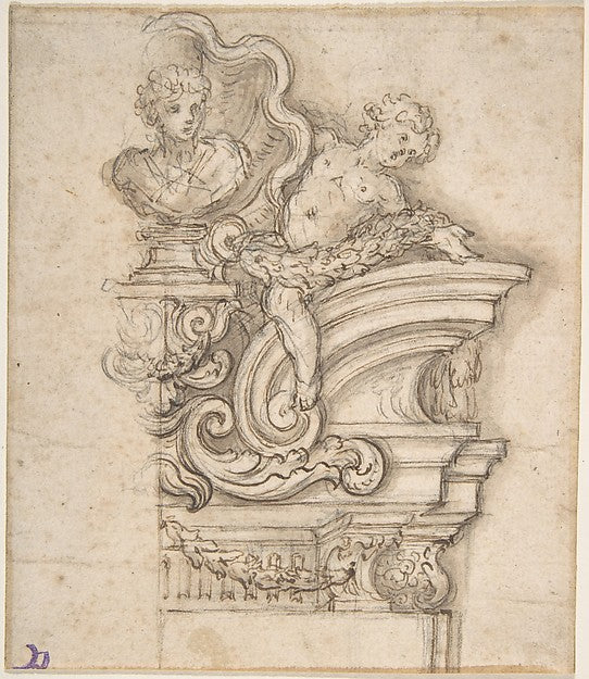 Design for the Right Half of an Overdoor Decoration with a Bus, Poster Print