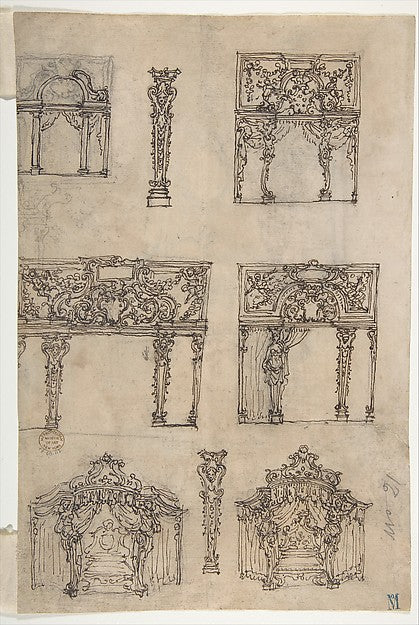 Designs for Archways and Baldachins with Caryatids and Coats o,  Poster Print