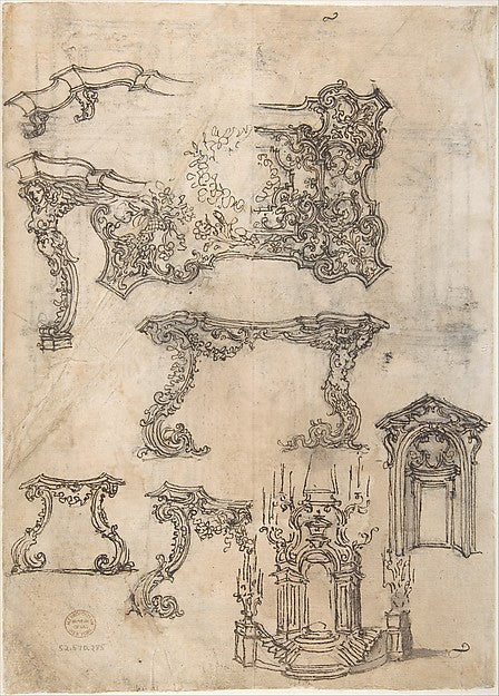 Sheet with Various Designs for Tables and a Funerary Monument,  Poster Print
