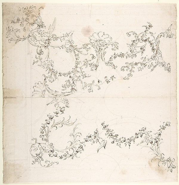 Design for a Ceiling Decoration with Putti and Garland Motifs.,  Poster Print Wall Art
