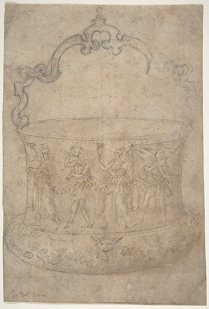Design for a Bucket-Like Vessel with a Handle of Strapwork  on,16x12