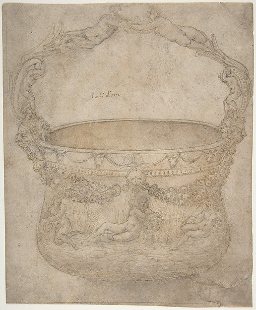 Design for a Bucket-Like Vessel with a Handle of Interlaced Fi,  Poster Print Wall Art