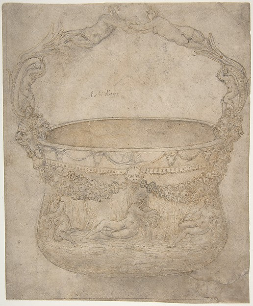 Design for a Bucket-Like Vessel with a Handle of Interlaced Fi,16x12