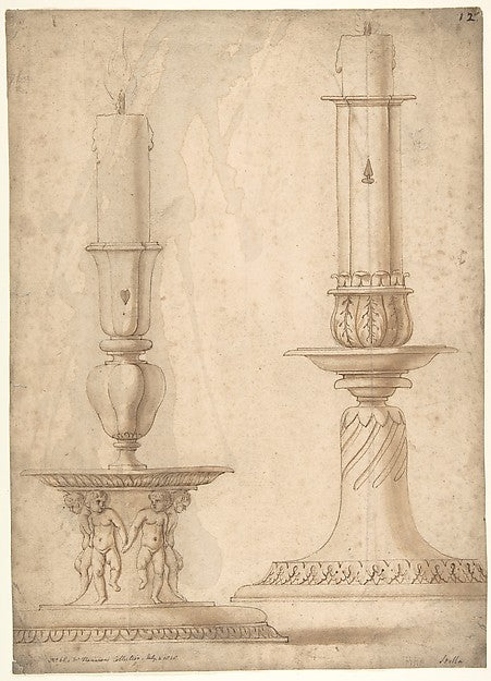 Design for Two Candlesticks with decorated Bases early 16th ce, Poster Print