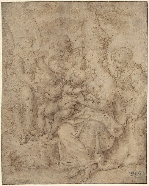 The Holy Family with the Infant Baptist  Saint Elizabeth  and,  Poster Print Wall Art