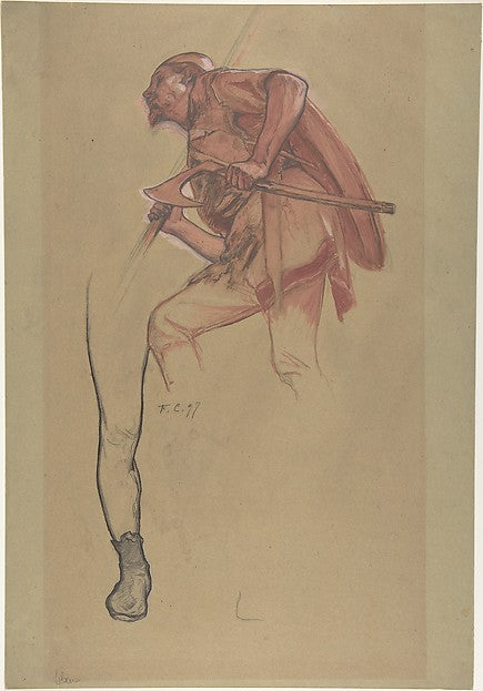 Warrior with an Axe and Study of a Leg 1897-Fernand Cormon,16x12"(A3) Poster