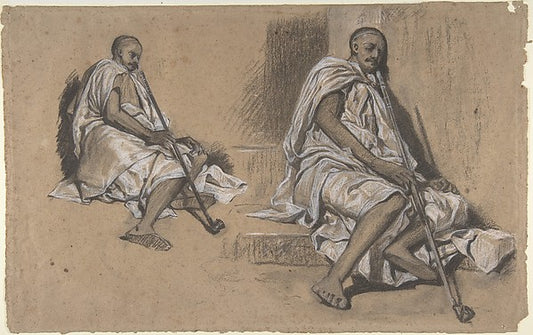 Two Studies of a Seated Arab with a Pipe 1820–60-Alexandre-Gab,16x12"(A3) Poster