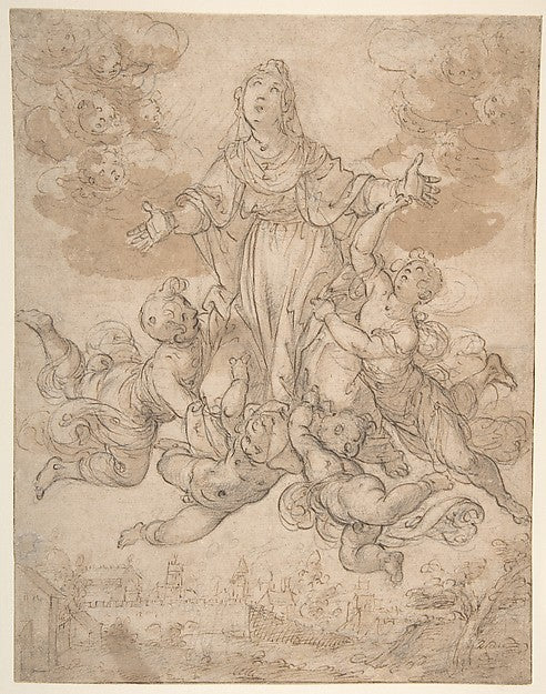 Virgin in Glory with Angels 1556–1622-Aurelio Lomi ),16x12"(A3) Poster