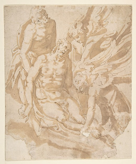 Design of Dead Christ Supported by Two Angels a Saint 1553–88-, Poster Print