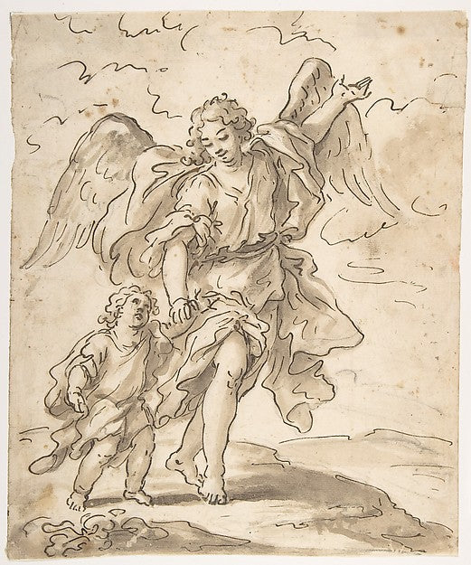 Tobias and the Angel 1662–1728-attributed to Paolo De Matteis,  Poster Print Wall Art