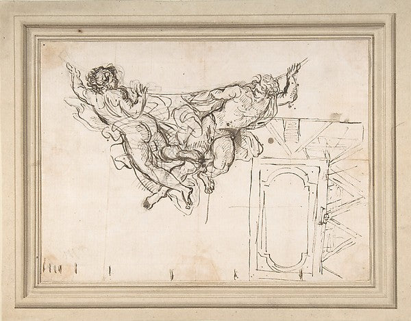 Study for Nude Male Figures Supporting a Frame and Plan of the,  Poster Print Wall Art