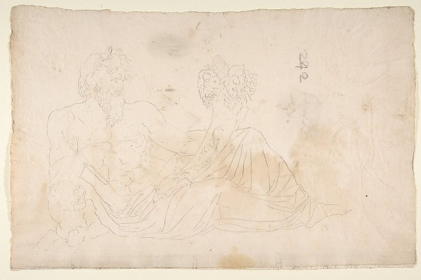 River God   sketch  blank  early to mid-16th cent-,  Poster Print Wall Art