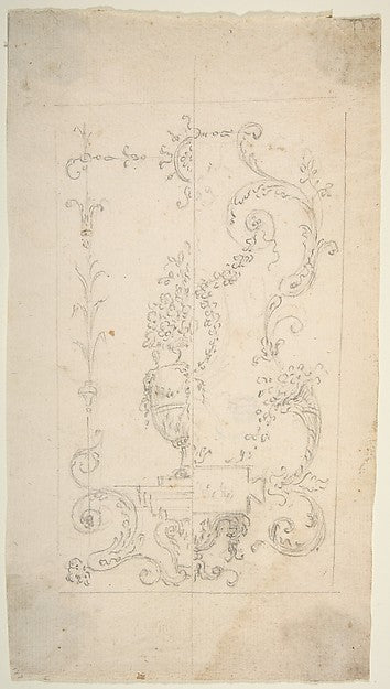 Design for a Cartouche with garlands and antique vase 18th cen,  Poster Print Wall Art