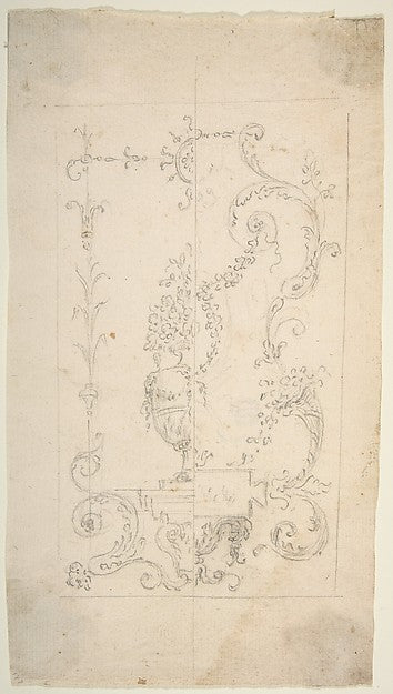 Design for a Cartouche with garlands and antique vase 18th cen,16x12