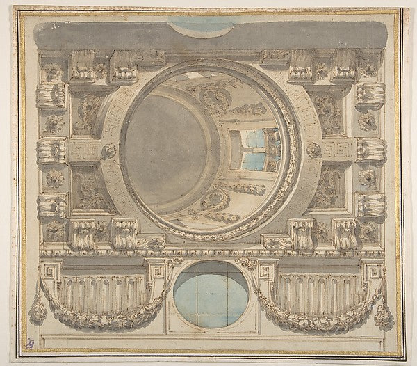 Architectural Design for a Ceiling with a Dome 1735–1817-Flami,16x12