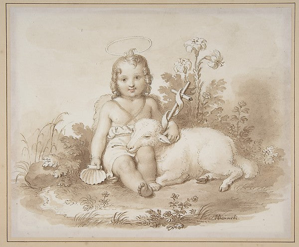 Seated John the Baptist with a Lamb in a Landscape 1787–1871-T,  Poster Print Wall Art