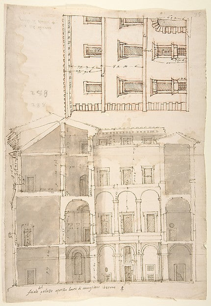 Unidentified Palace  section and half elevation  blank  early,  Poster Print Wall Art