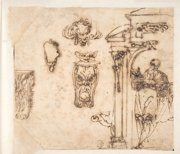 A Figure and Some Architectural Details. 1475–1564-School of M,16x12"(A3) Poster