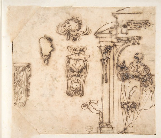 A Figure and Some Architectural Details. 1475–1564-School of M,16x12"(A3) Poster