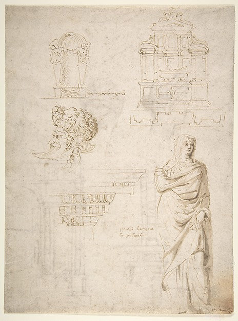 Sketches of a Funeral Monument  a Niche with Statues  a Helmet, Poster Print
