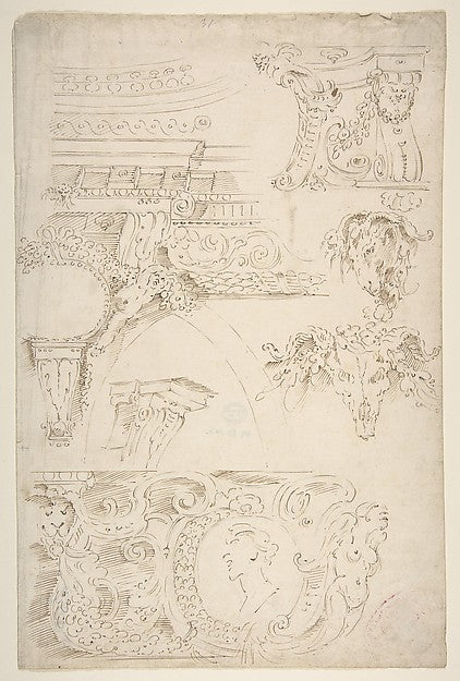 Sketches of Sculptured Decoration. Entablatures and a Frieze w, Poster Print