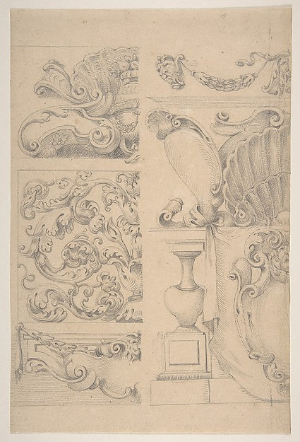 Design for Cartouches Decorated with Sea-Shells  Garlands  Fol, Poster Print