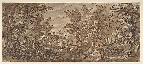 Forest Scene  a Halt at the Left  a Hunt at the Center 1612–66,  Poster Print Wall Art