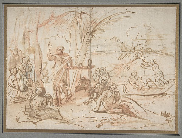 Saint John the Baptist Preaching. 1612–66-attributed to Pier F,  Poster Print Wall Art