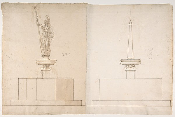 Two Plans and Elevations for Fountains 16th cent-Anonymous,Fr, Poster Print
