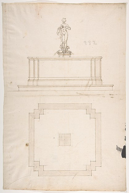 Plan and Elevation for a Fountain 16th cent-Anonymous,French,, Poster Print