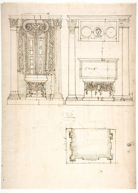 Unidentified  funerary altar  plan and elevations  S. Giovanni, Poster Print