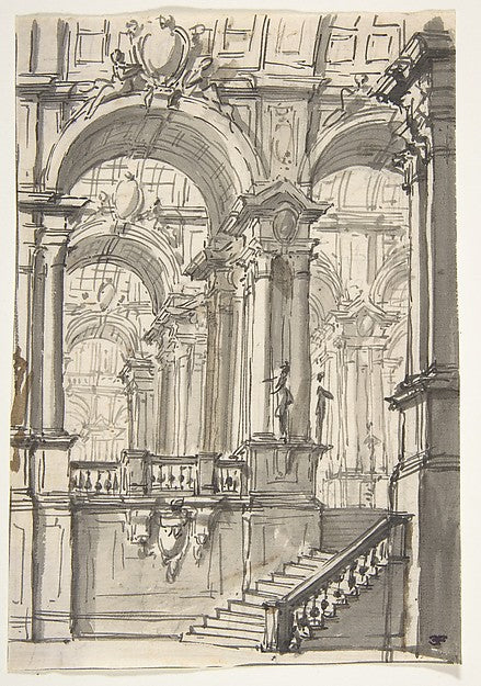 Design for a Stage Sets:  Anteroom with Stairs Leading to a Ga,  Poster Print