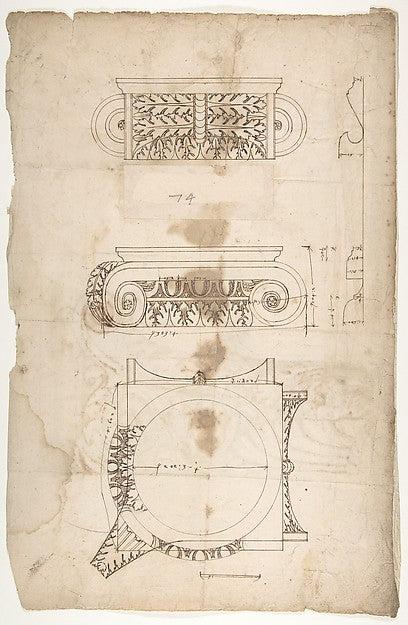 Temple of Portonus  capital  elevations and plan  Unidentified, Poster Print