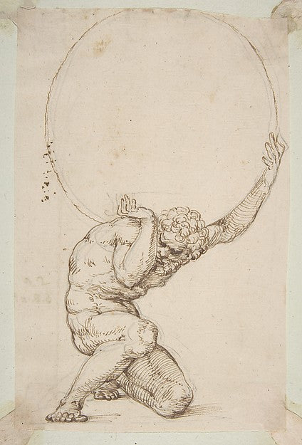 Crouching Figure of Atlas 1481–1536-Baldassare Tommaso Peruzzi,16x12"(A3) Poster
