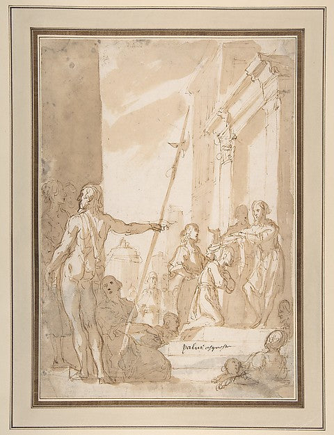 Unidentified subject: Standing Figure Placing a Scapular  on a,16x12"(A3) Poster