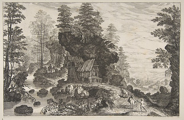 View of a Small House Built into a Rock 1576–1636-Isaak Major ,16x12"(A3)Poster