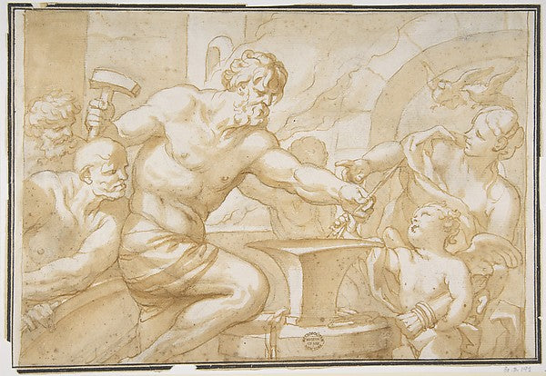 Venus and Cupid in Vulcan's Forge 1627–1703-Domenico Piola,16x12"(A3) Poster