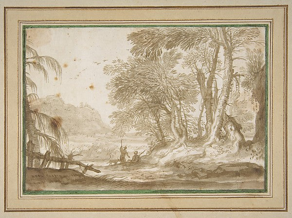 Wooded Landscape with Two Figures 1627–1703-Domenico Piola,16x12"(A3) Poster