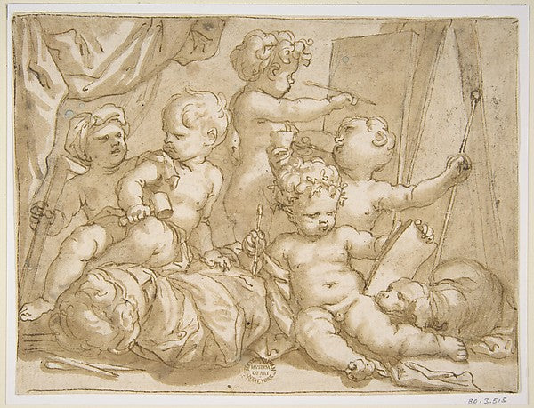 Putti with the Attributes of the Arts 1627–1703-Domenico Piola,16x12"(A3) Poster