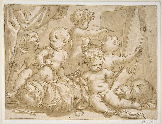 Putti with the Attributes of the Arts 1627–1703-Domenico Piola,16x12"(A3) Poster