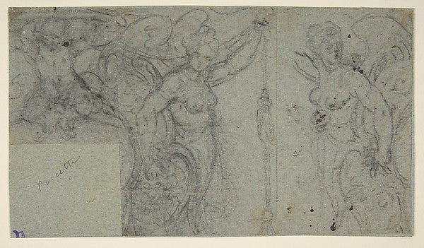 Design with Two Winged Female Figures and a Putto 1548–1612-Be,  Poster Print Wall Art