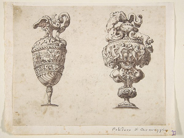 Two Designs for Ewers 1600–1800-After Polidoro da Caravaggio,  Poster Print Wall Art