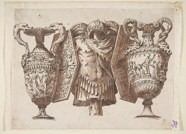 Trophy with Two Vases and a Cuirass 1600–1800-After Polidoro d,  Poster Print Wall Art