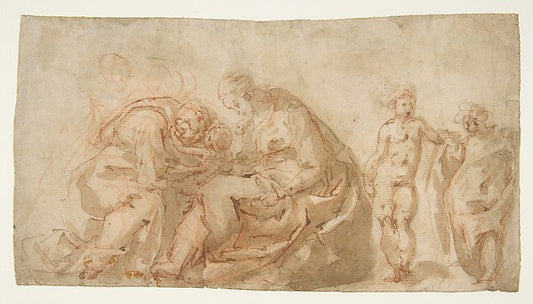 The Holy Family with Attendant Putti 1560–1630-Cesare Pollino,16x12"(A3) Poster