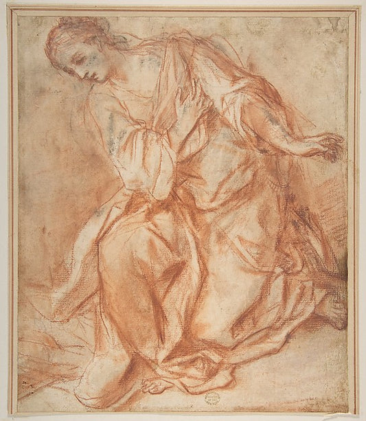 Kneeling Woman 17th cent-Attributed to Mattia Preti ,16x12"(A3) Poster