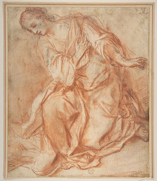 Kneeling Woman 17th cent-Attributed to Mattia Preti ,16x12