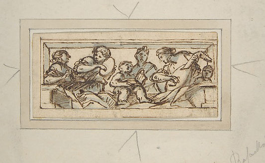 Six Music-Making Figures 1610–62-Giovanni Francesco Romanelli,16x12"(A3) Poster