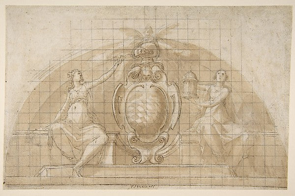 Design for a Lunette Decoration -  Coat of Arms Flanked by Seate,  Poster Print Wall Art